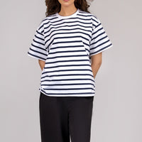 Women Blue Stripes Box Fit T-shirt 2025
