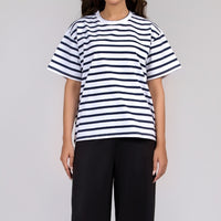 Women Blue Stripes Box Fit T-shirt 2025