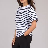 Women Blue Stripes Box Fit T-shirt 2025