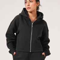 Basic Crop hoodie Co-ord set - Coal Black