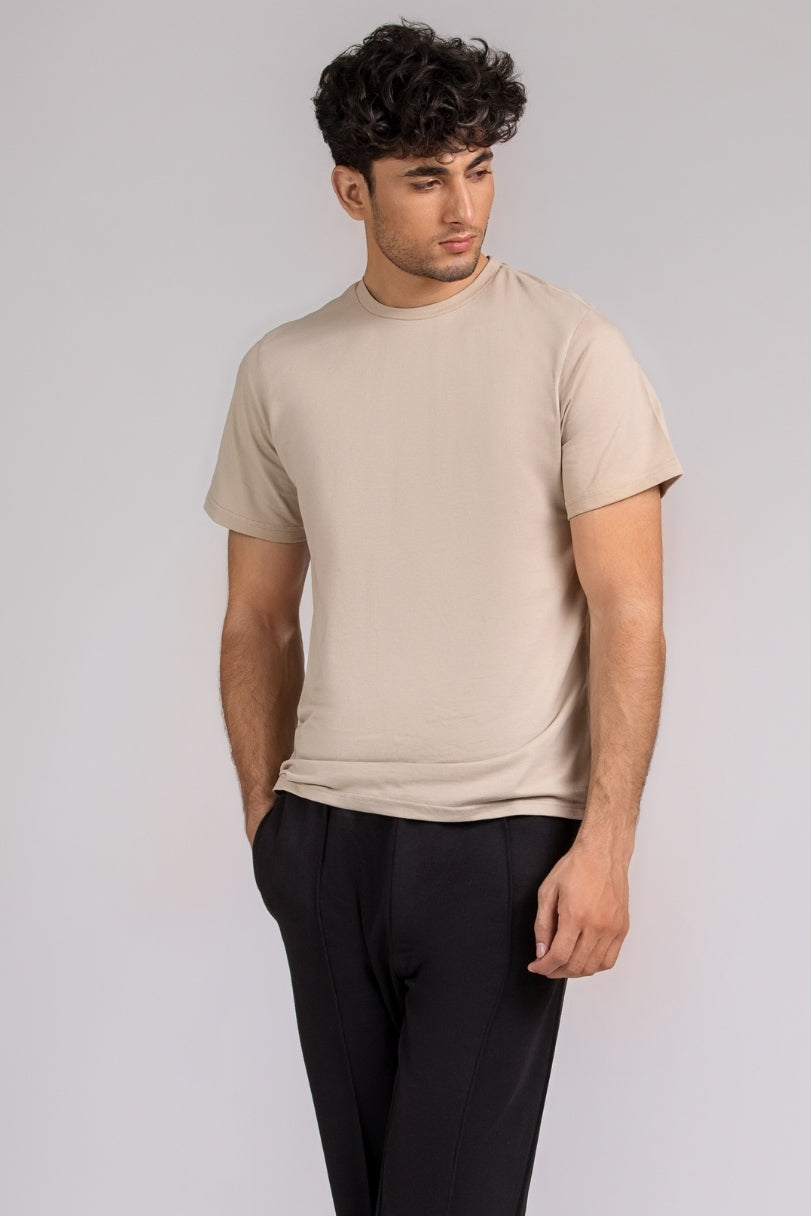 Men Regular Fit T-shirt, Cream Beige 2025