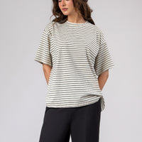 Women Black Sleek Stripes Box Fit T-shirt 2025