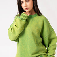 Acidwash Sweatshirt Women - Parrot Green