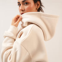 Basic Crop hoodie Co-ord Set - Beige