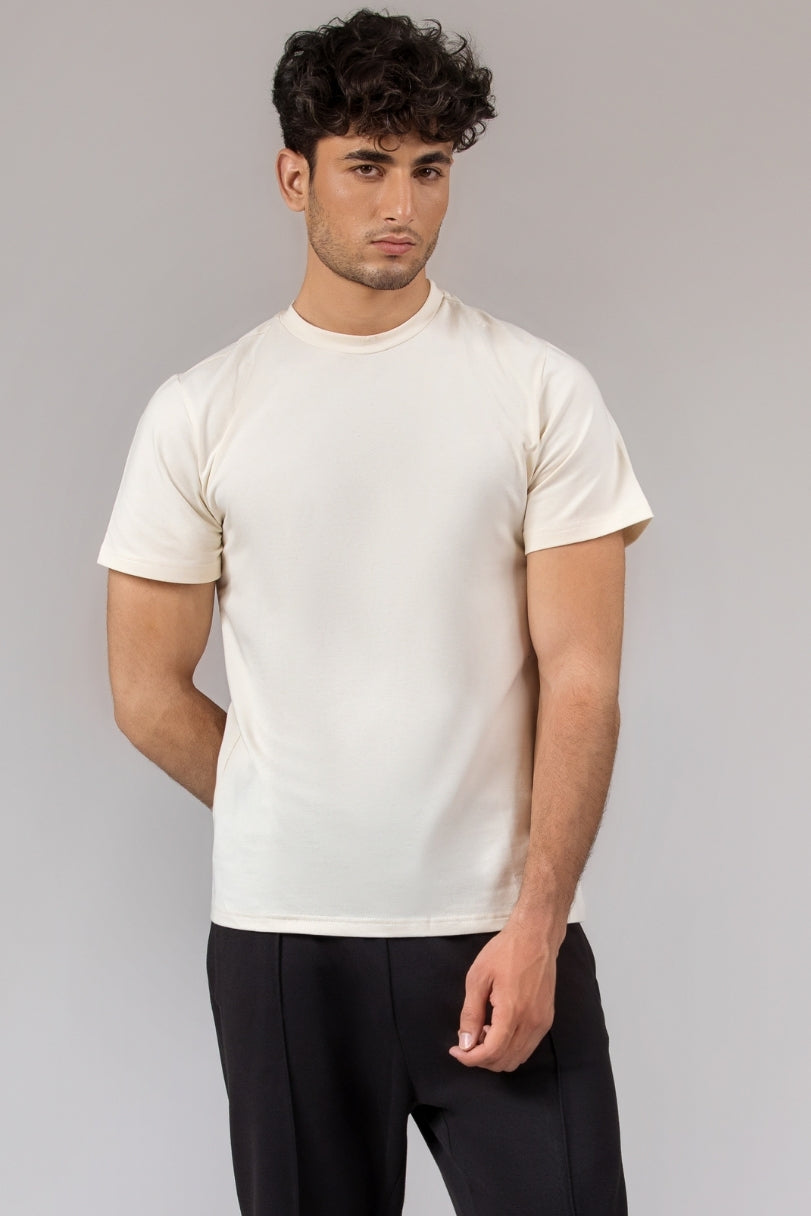 Men Regular Fit T-shirt, Ivory 2025