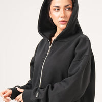 Basic Crop hoodie Co-ord set - Coal Black