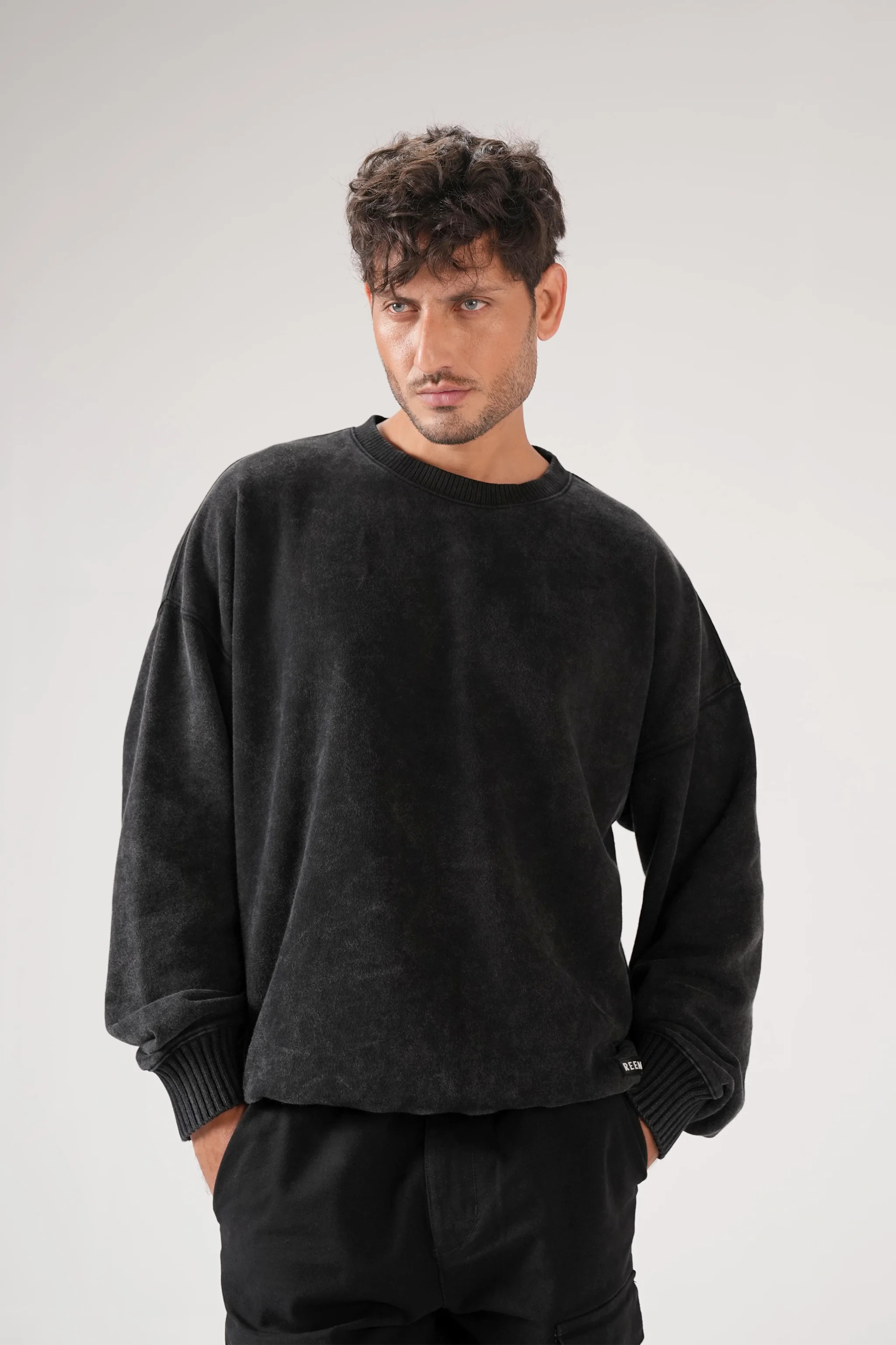 Acidwash Sweatshirt Men- Black