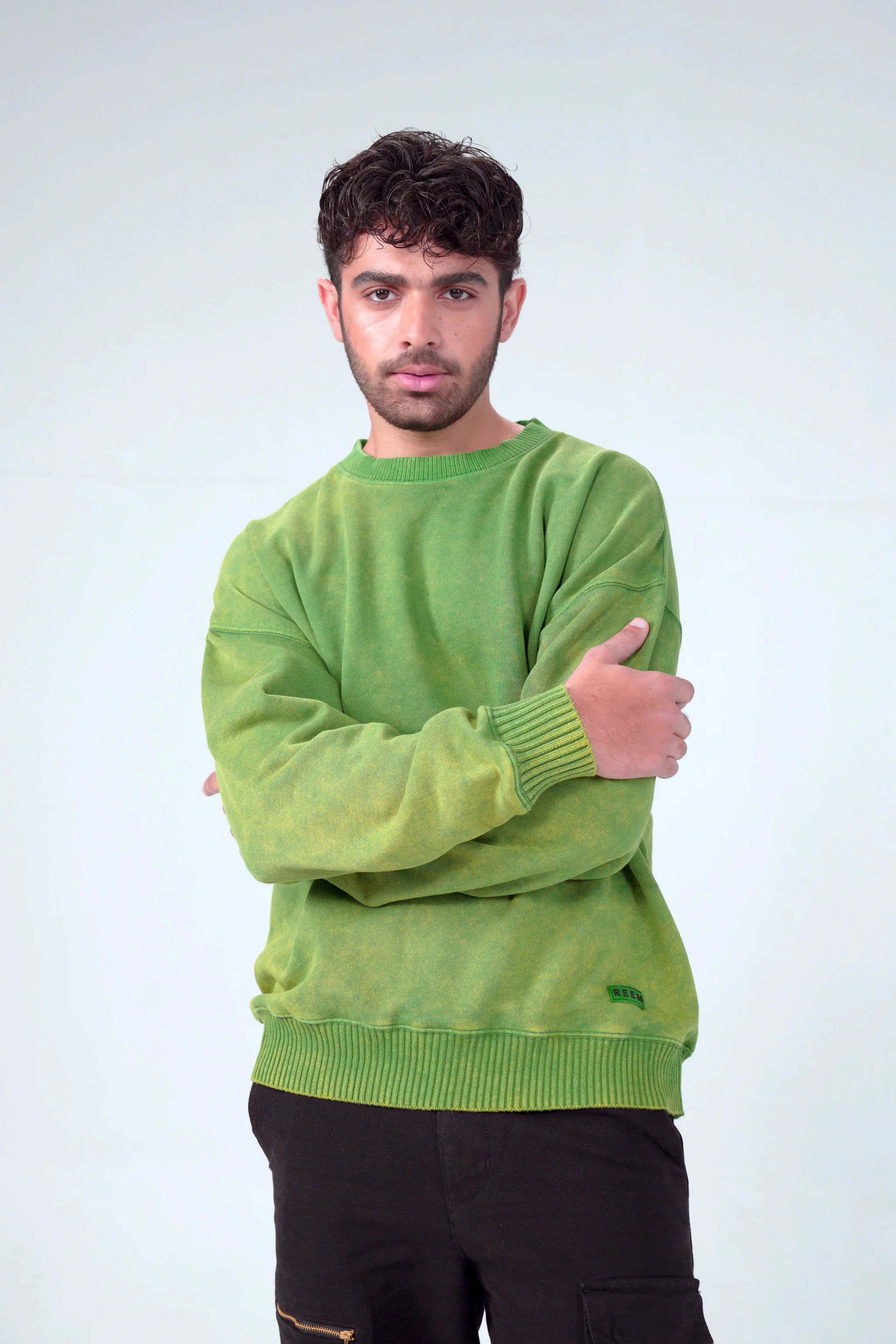 Acidwash Sweatshirt Men- Parrot Green