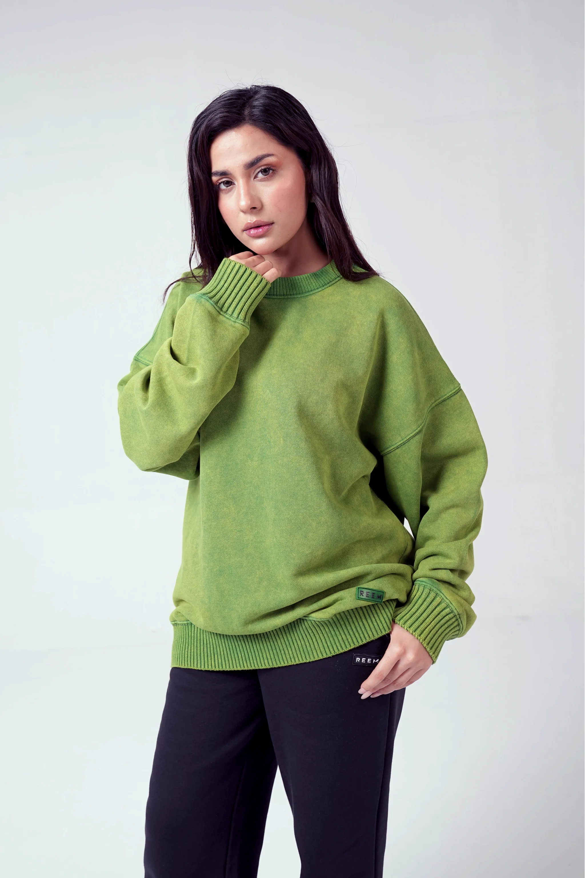 Acidwash Sweatshirt Women - Parrot Green