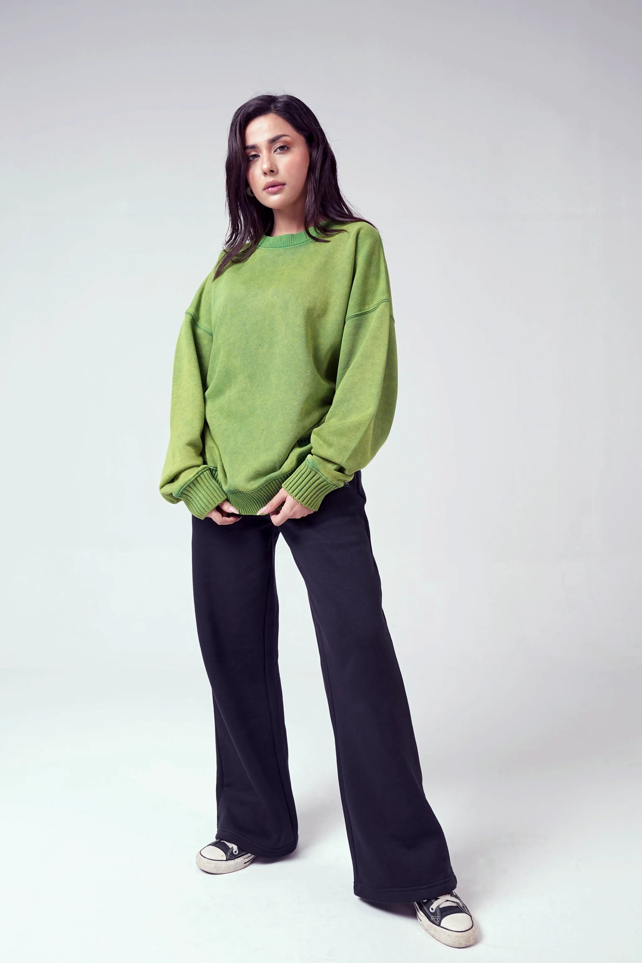 Acidwash Sweatshirt Women - Parrot Green