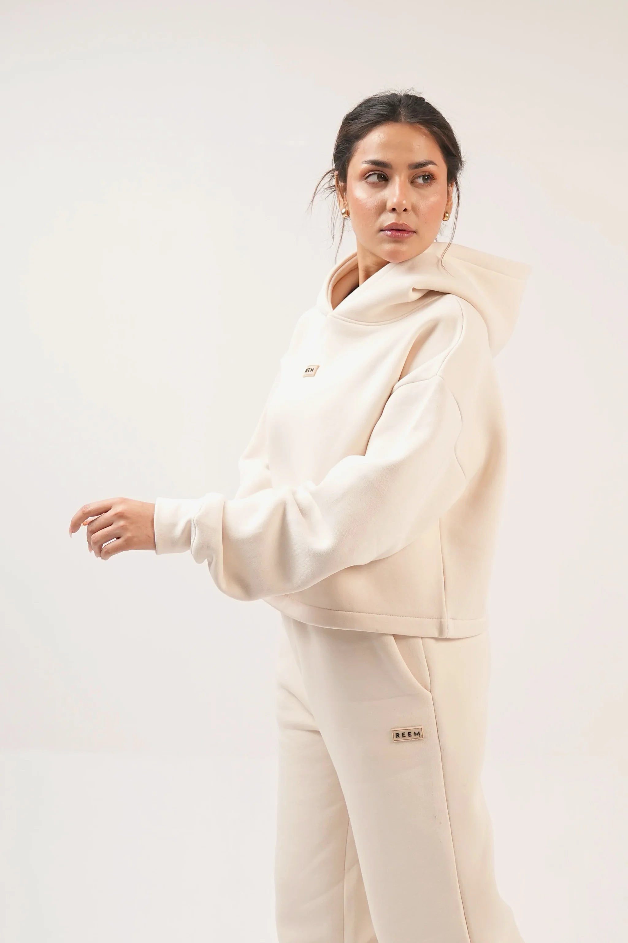 Signature Crop Hoodie Co-ord Set - Ivory