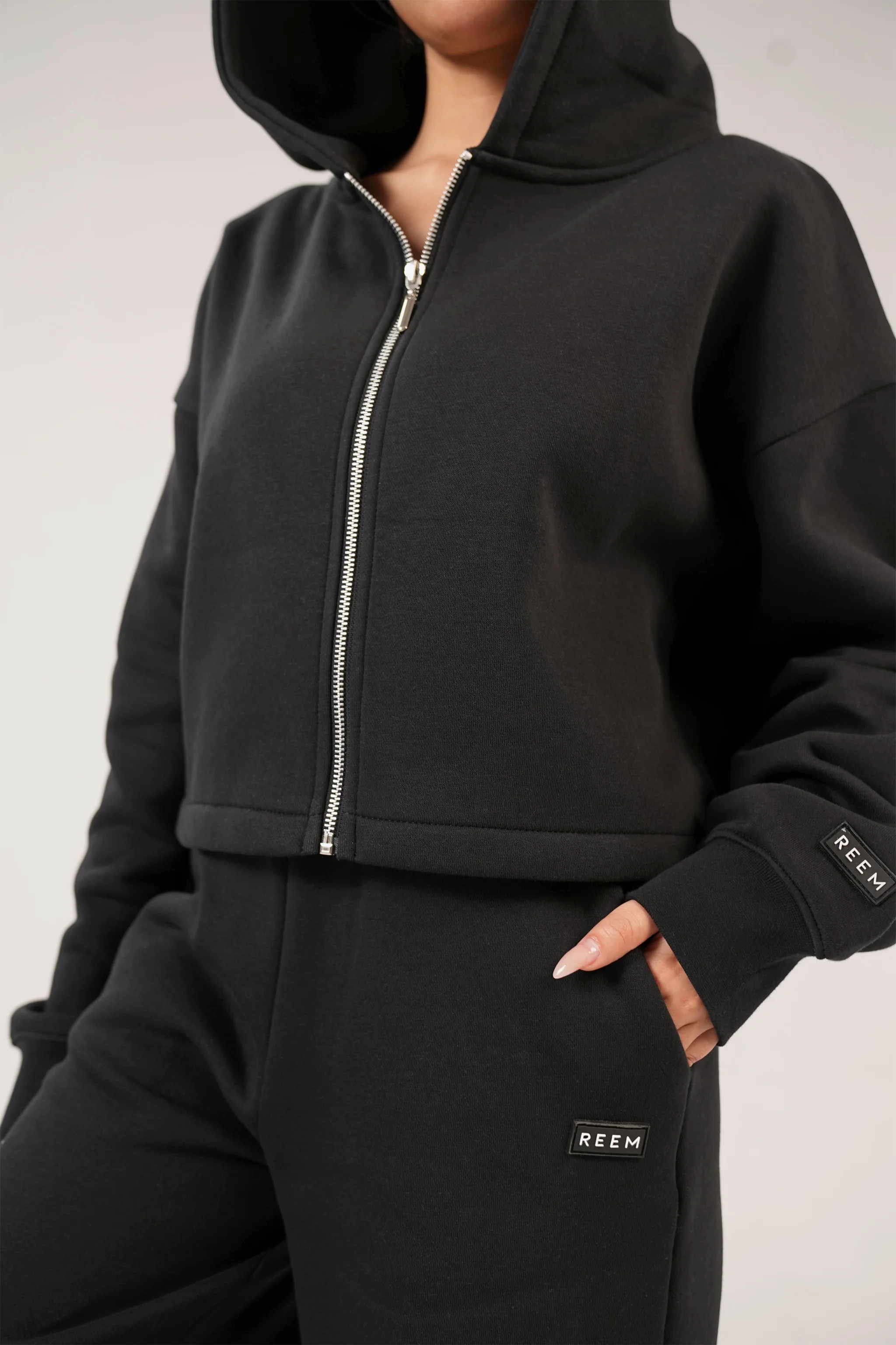 Signature Crop Hoodie Co-ord set - Coal Black