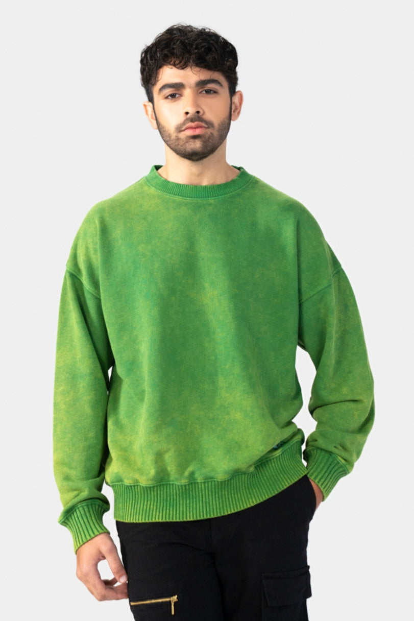 Acidwash Sweatshirt Men- Parrot Green