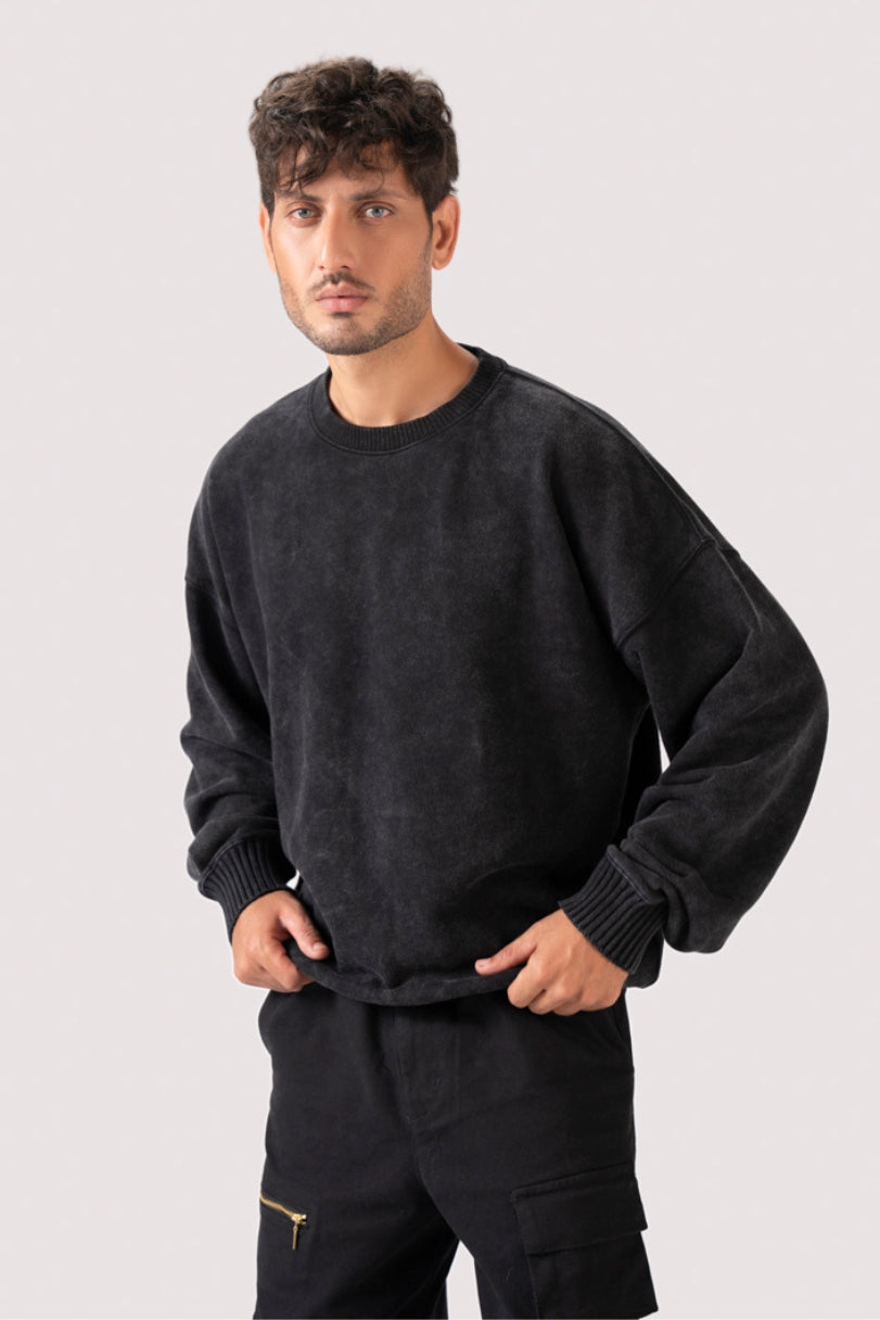 Acidwash Sweatshirt Men- Black