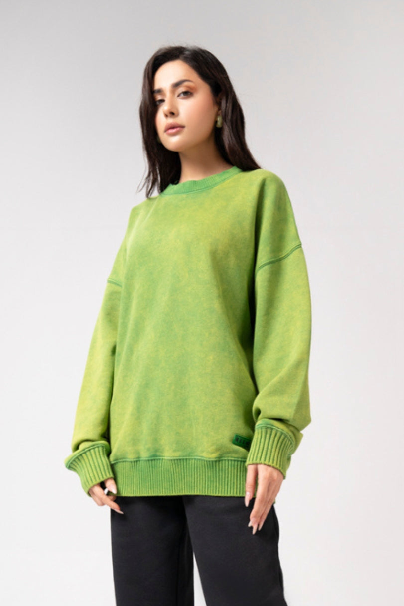 Acidwash Sweatshirt Women - Parrot Green