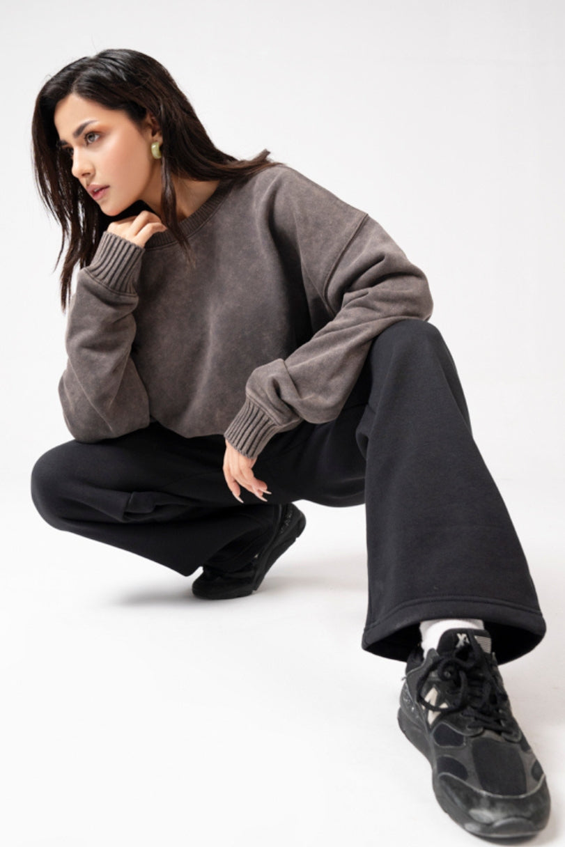 Acidwash Sweatshirt Women- Polar Brown