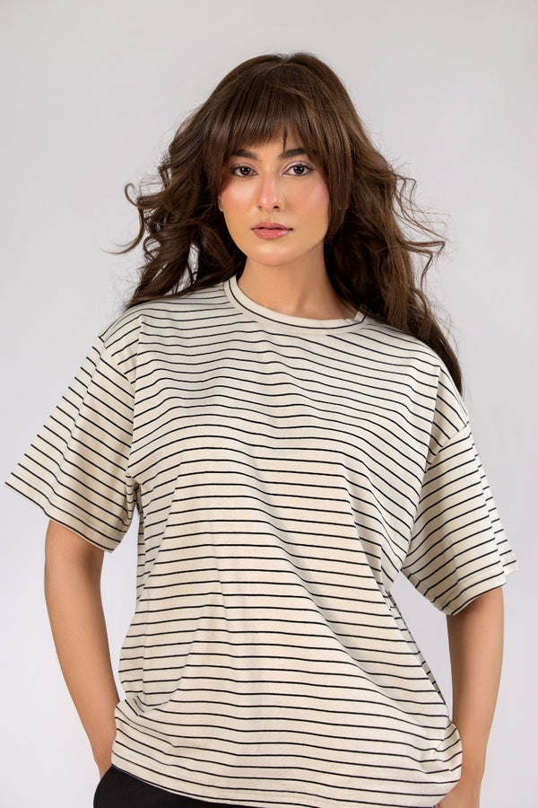 Women Black Sleek Stripes Box Fit T-shirt 2025