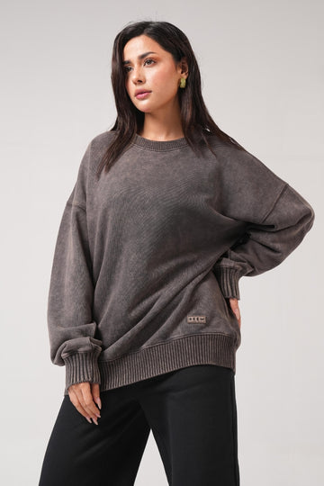 Acidwash Sweatshirt Women- Polar Brown