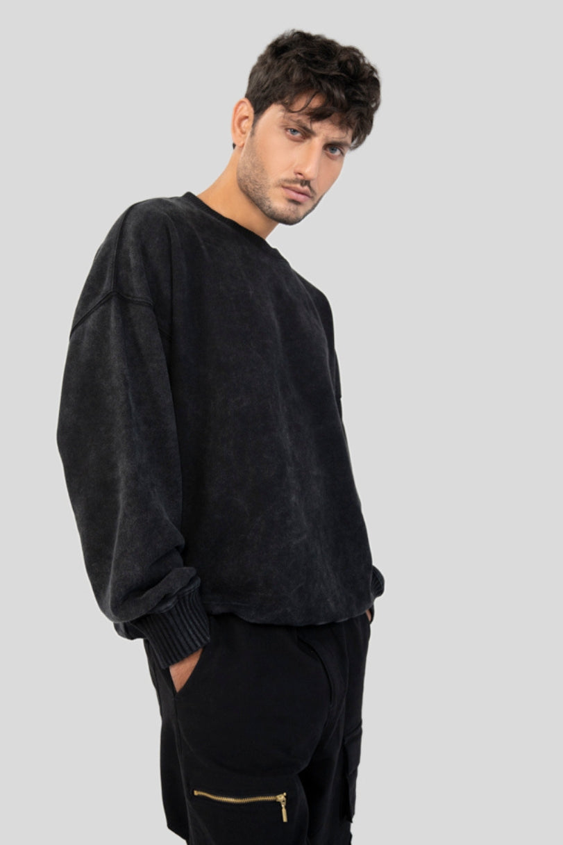 Acidwash Sweatshirt Men- Black