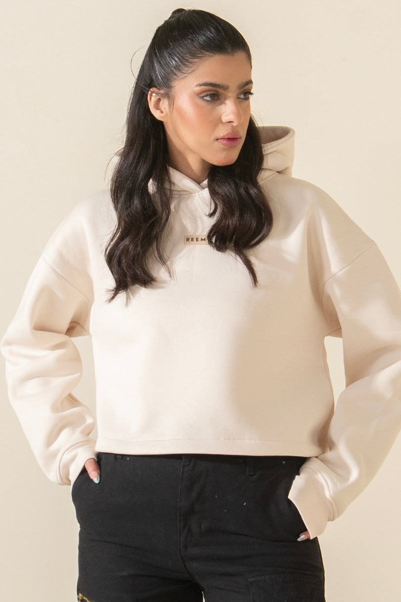 Basic Crop hoodie - Beige
