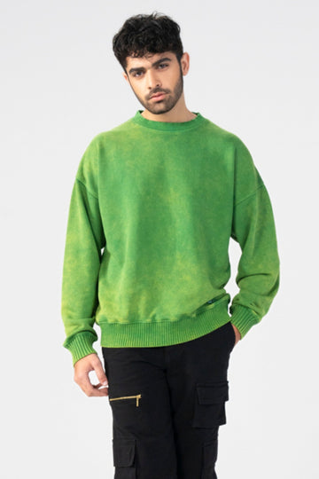 Acidwash Sweatshirt Men- Parrot Green