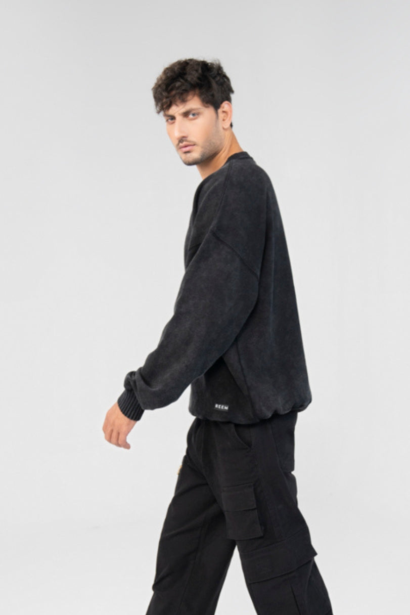 Acidwash Sweatshirt Men- Black