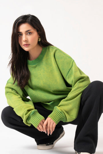 Acidwash Sweatshirt Women - Parrot Green
