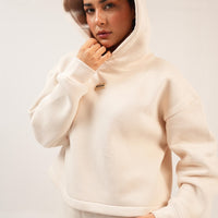 Basic Crop hoodie Co-ord Set - Beige