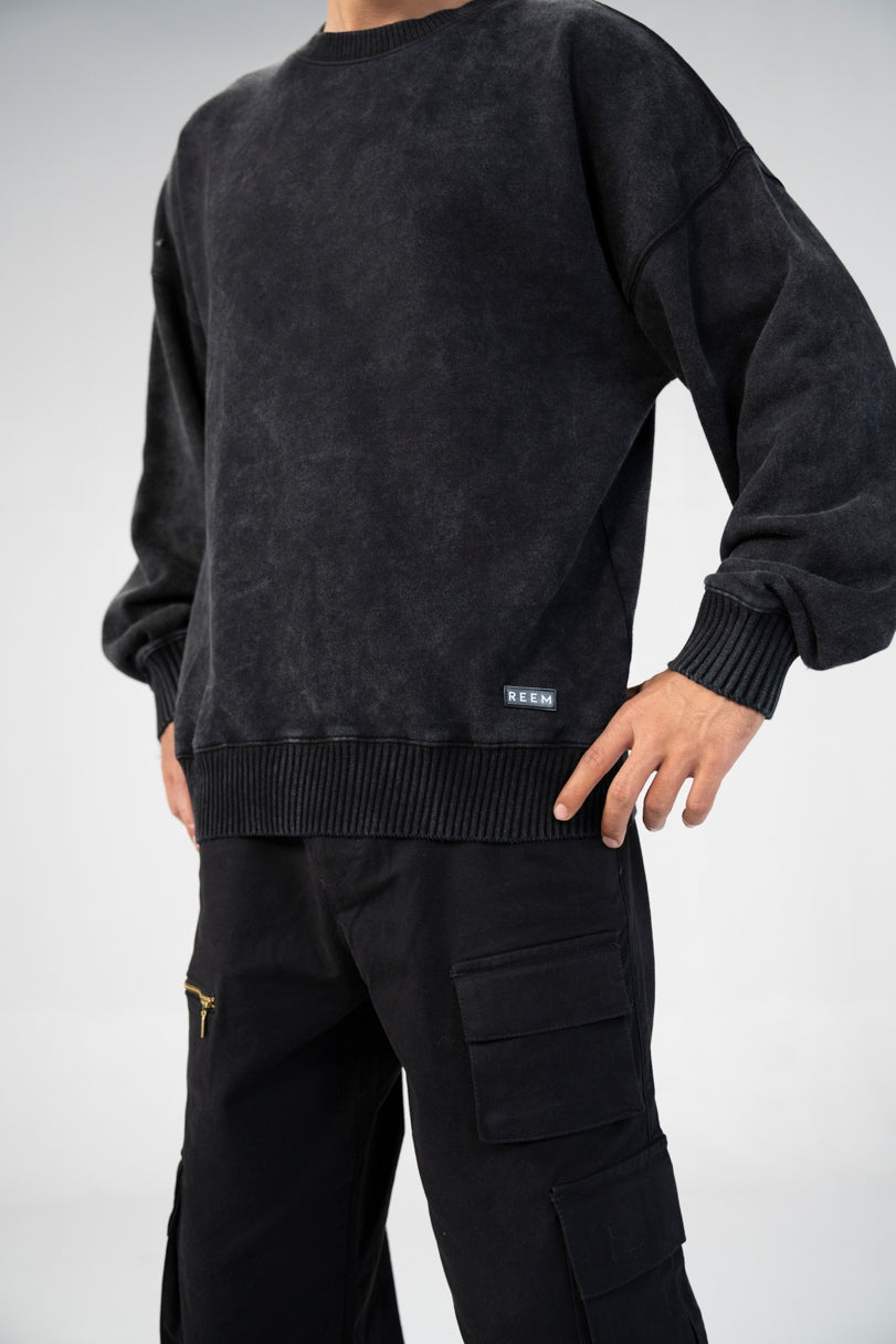 Acidwash Sweatshirt Men- Black