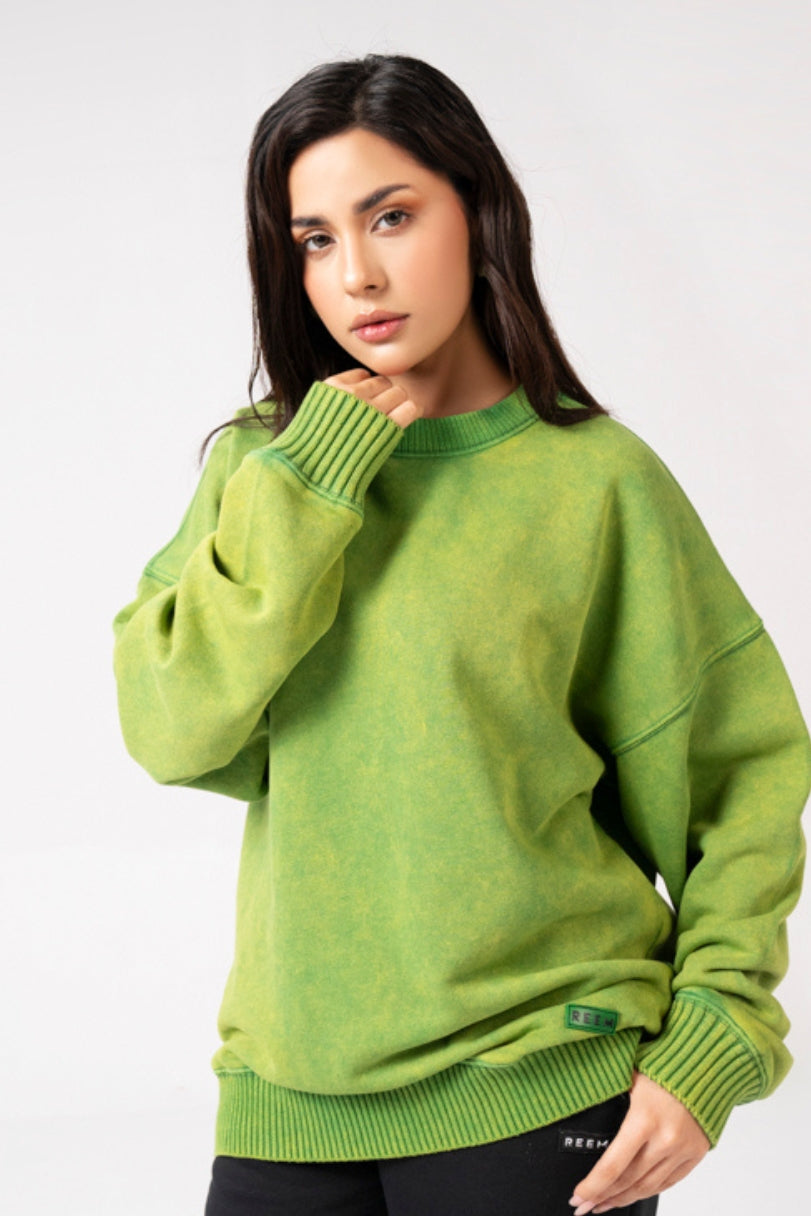 Acidwash Sweatshirt Women - Parrot Green