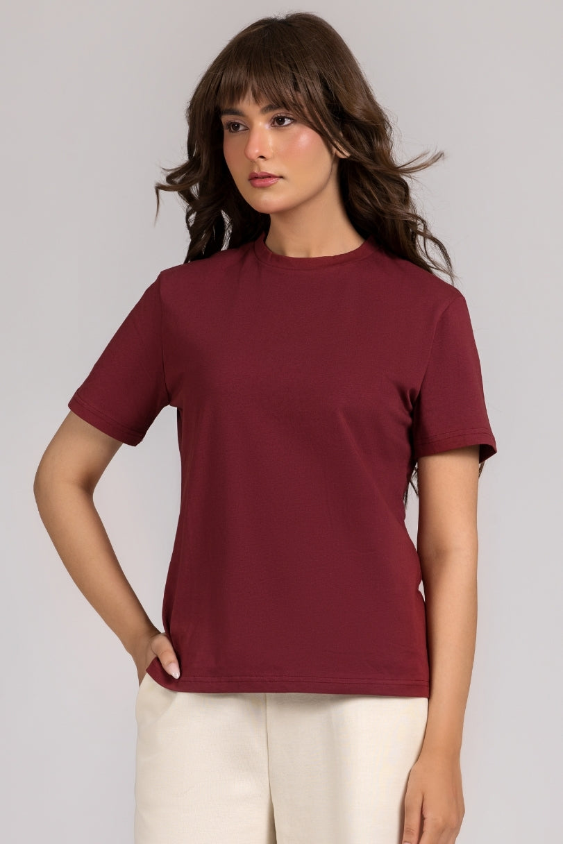 Women Regular Fit T-shirt, Maroon 2025