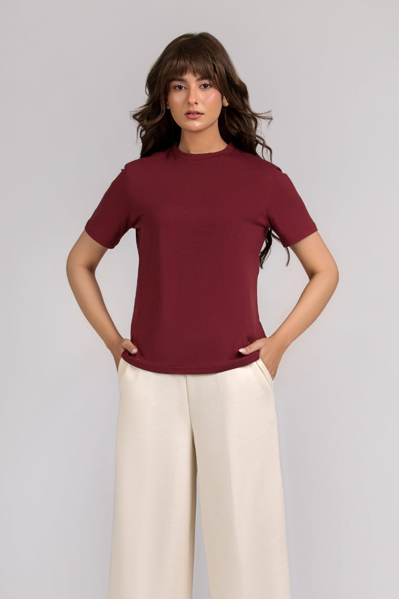 Women Regular Fit T-shirt, Maroon 2025