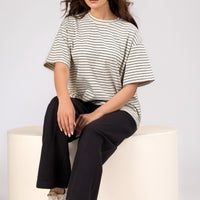 Women Black Sleek Stripes Box Fit T-shirt 2025