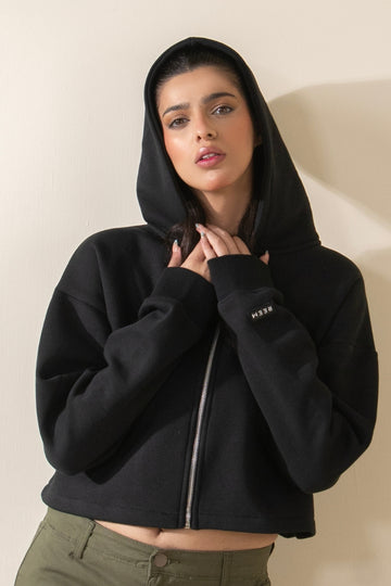 Basic Crop hoodie - Coal Black