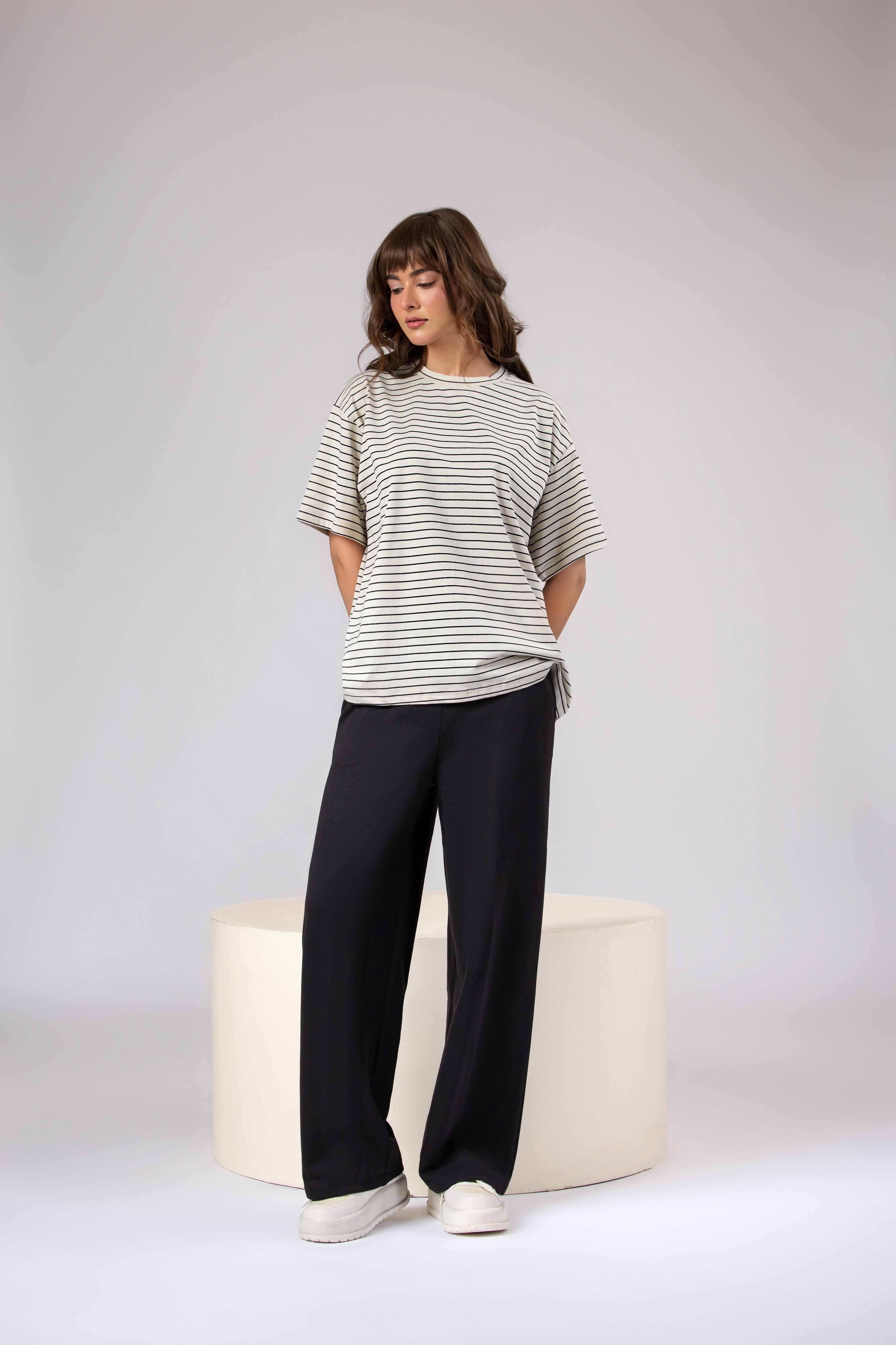 Women Blue Stripes Box-Fit Tee