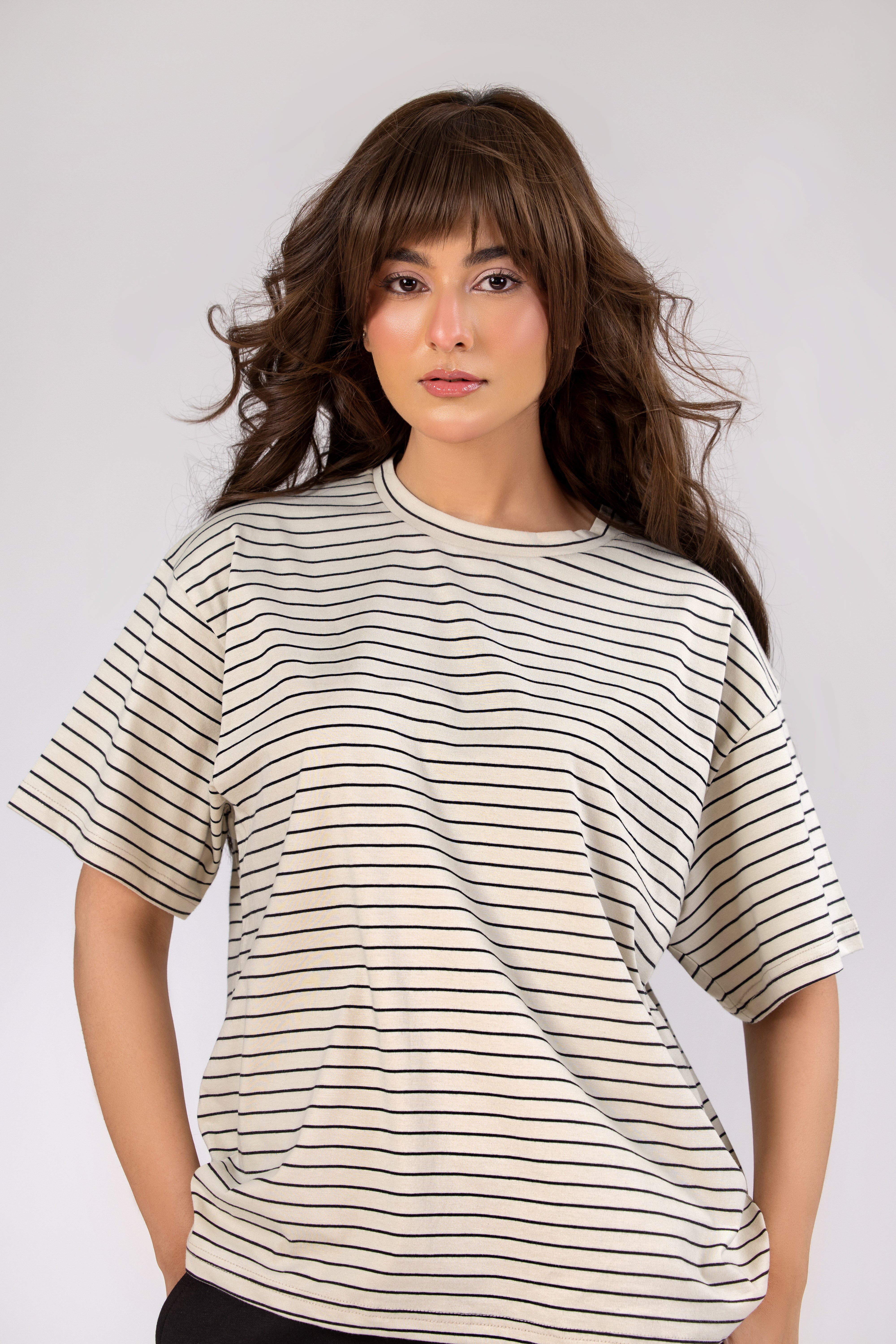 Women Blue Stripes Box-Fit Tee