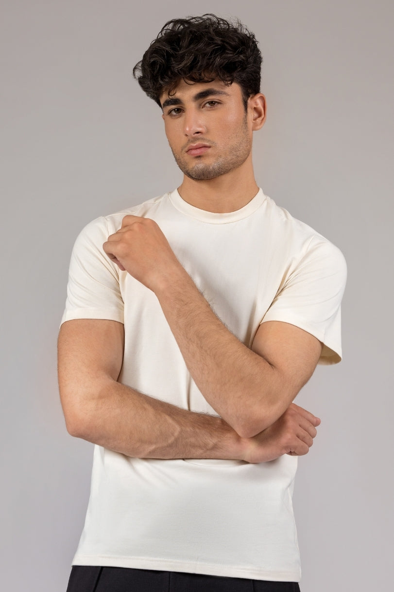 Men Regular Fit T-shirt, Ivory 2025