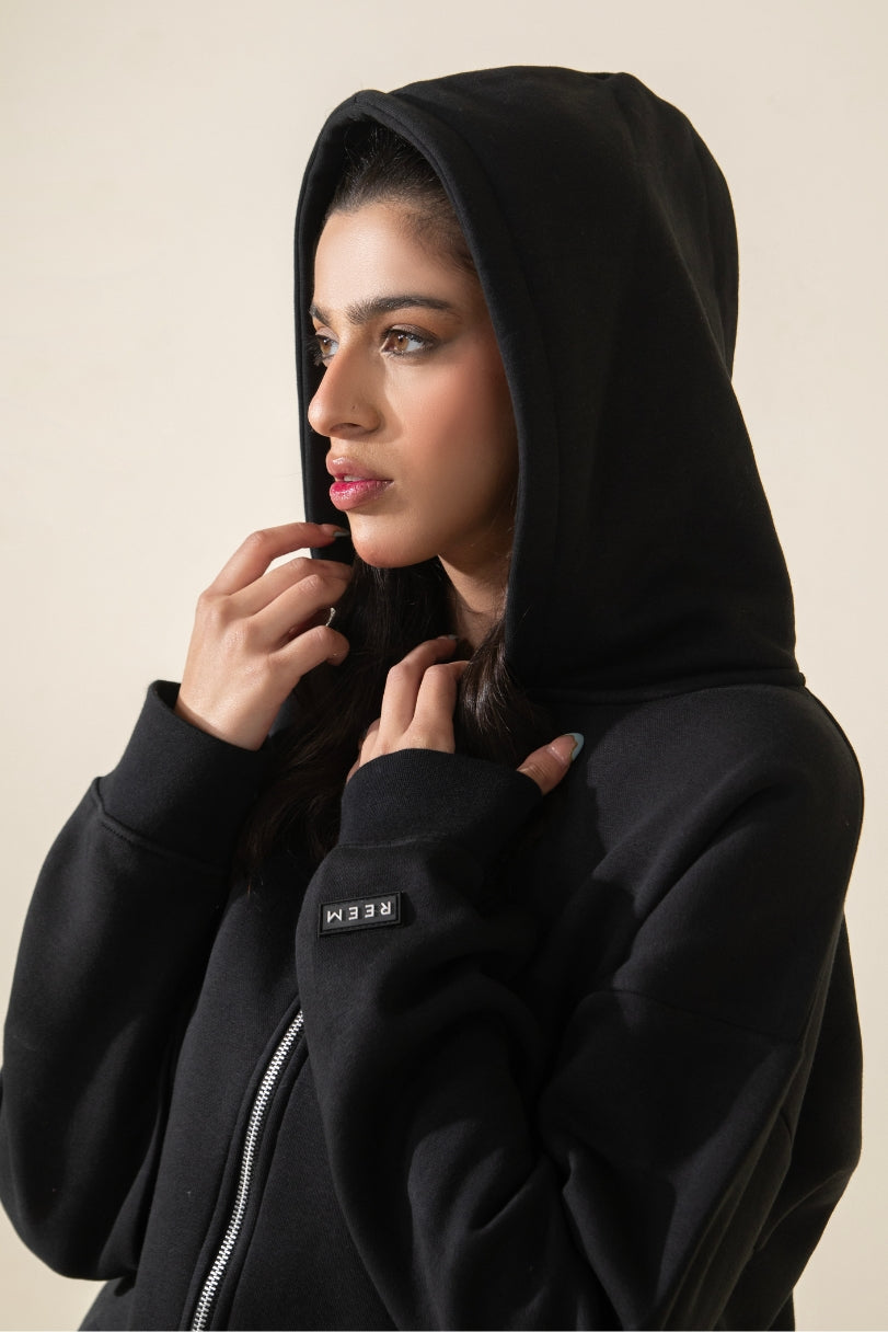 Basic Crop hoodie - Coal Black