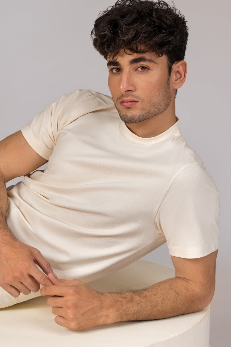 Men Regular Fit T-shirt, Ivory 2025