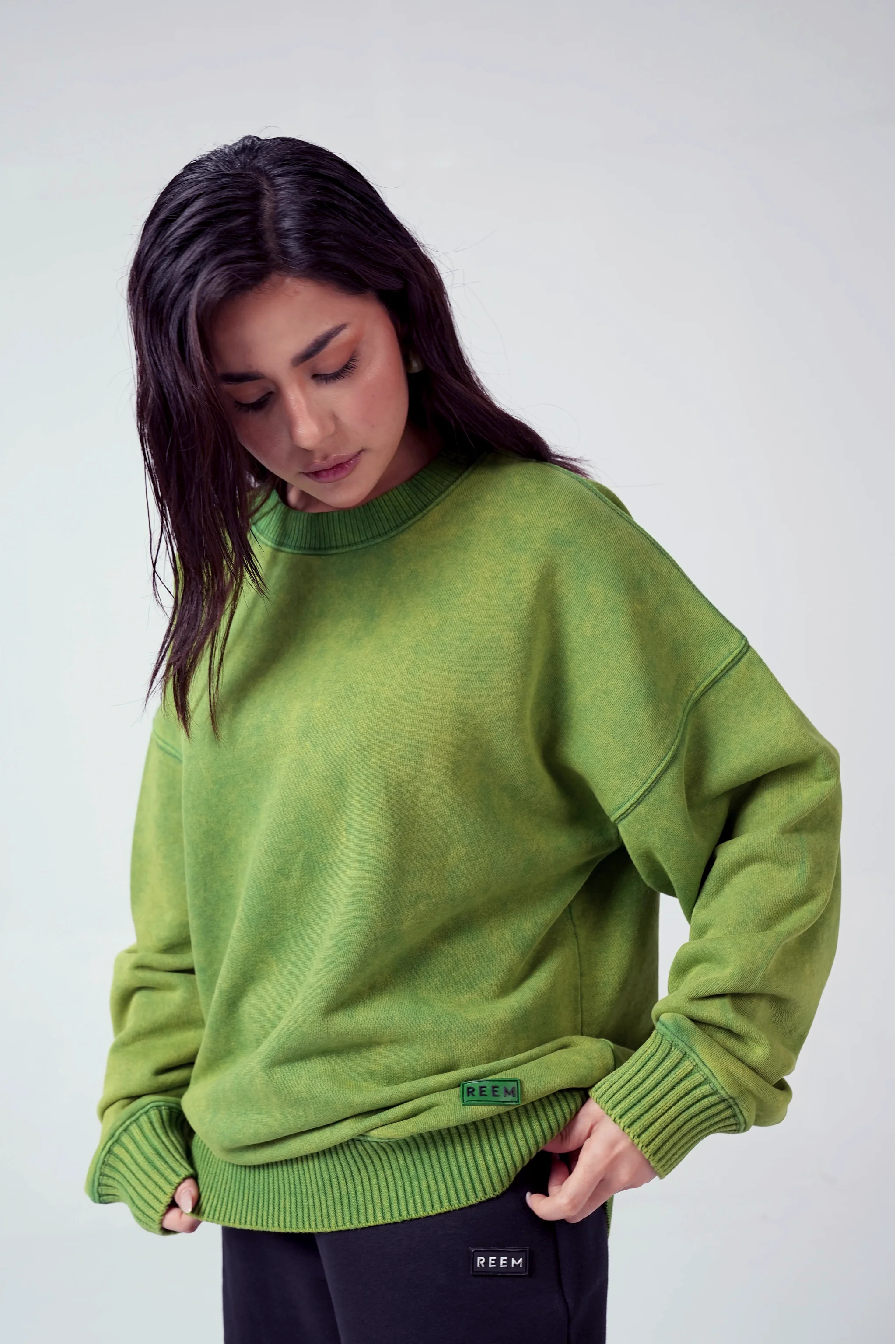 Acidwash Sweatshirt Women - Parrot Green