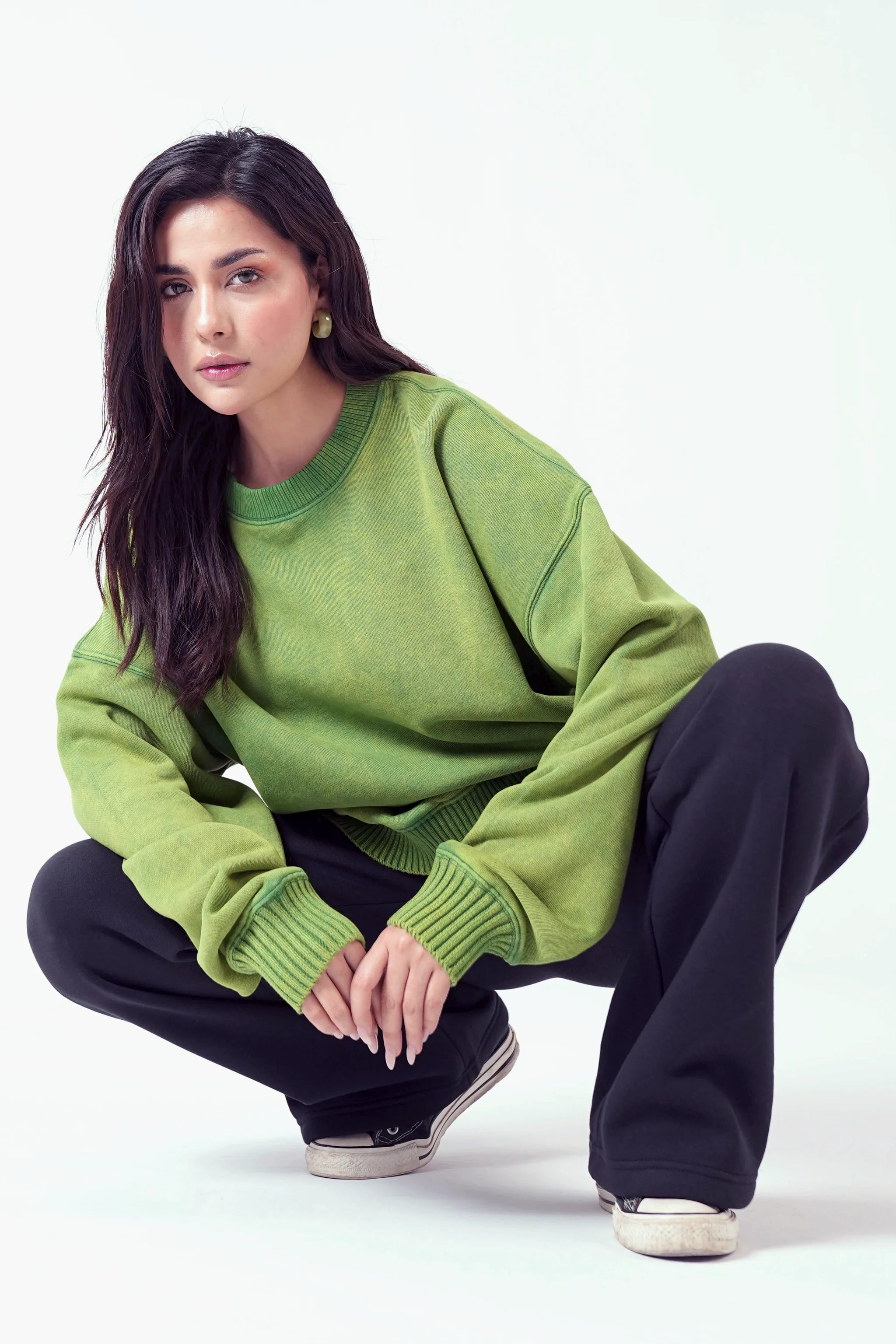 Acidwash Sweatshirt Women - Parrot Green