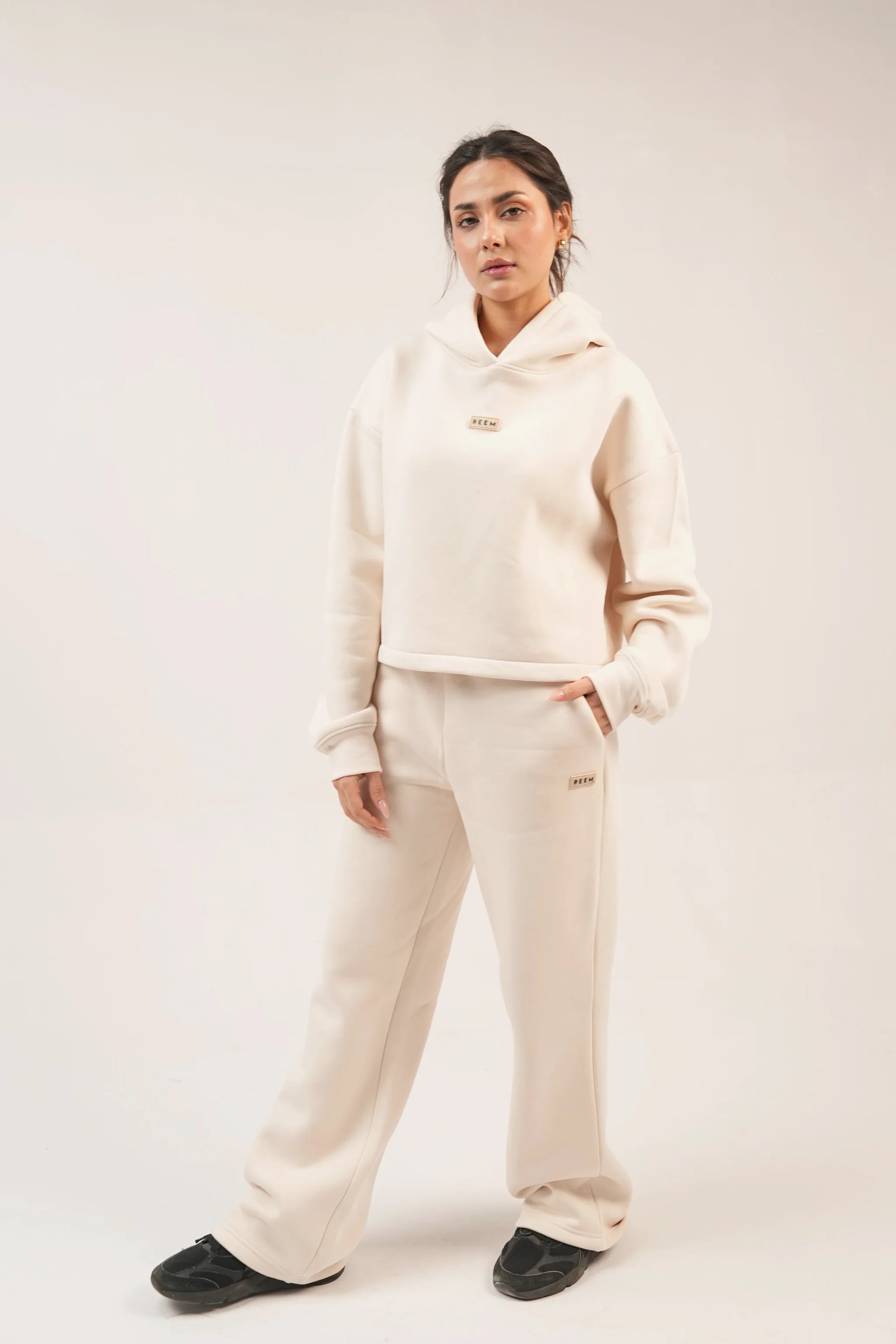 Signature Crop Hoodie Co-ord Set - Ivory