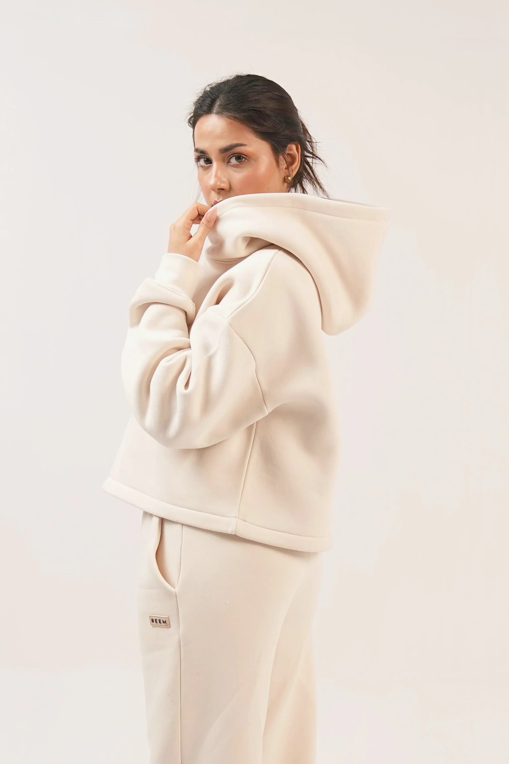 Signature Crop Hoodie Co-ord Set - Ivory