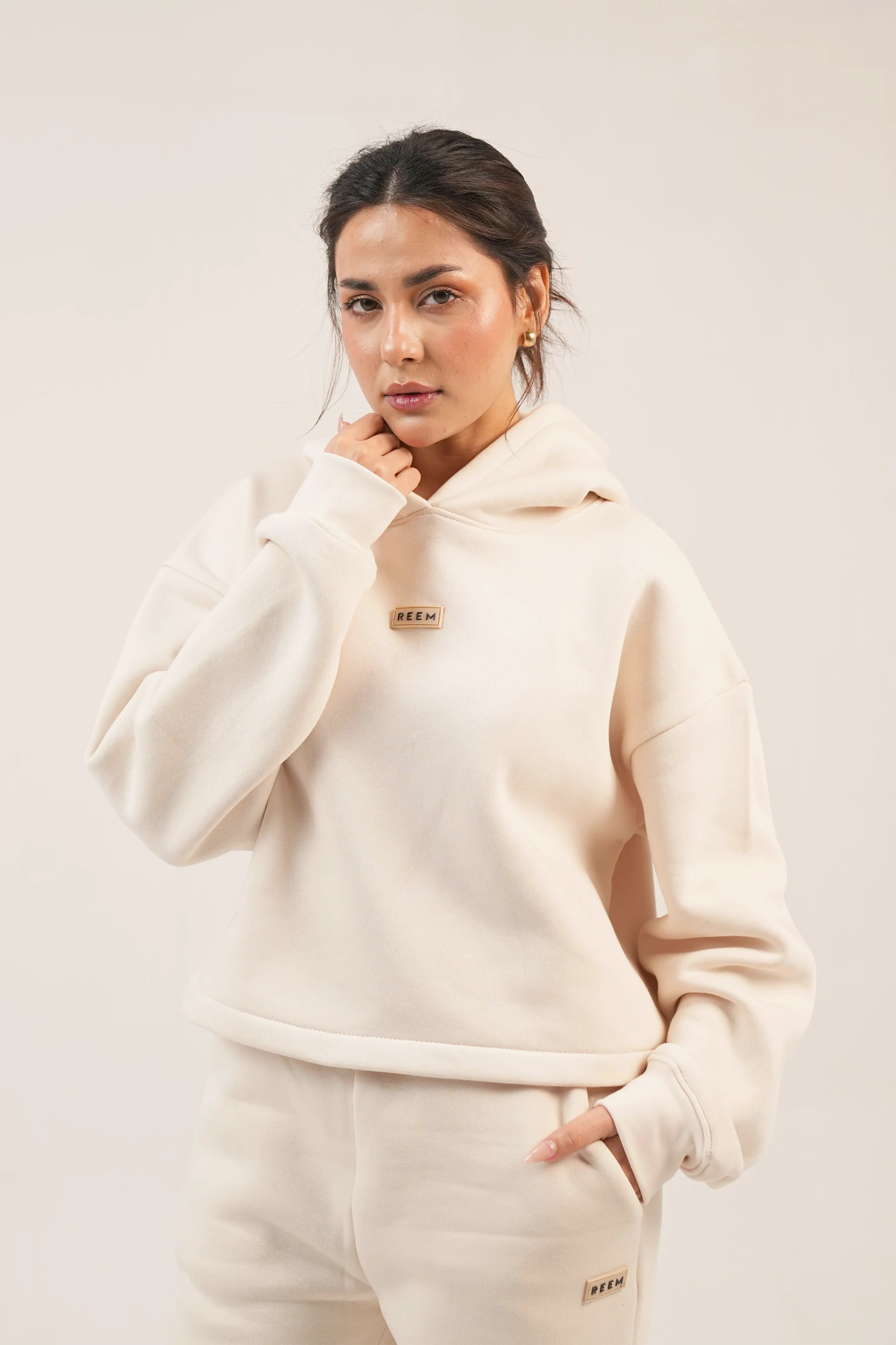 Signature Crop Hoodie Co-ord Set - Ivory