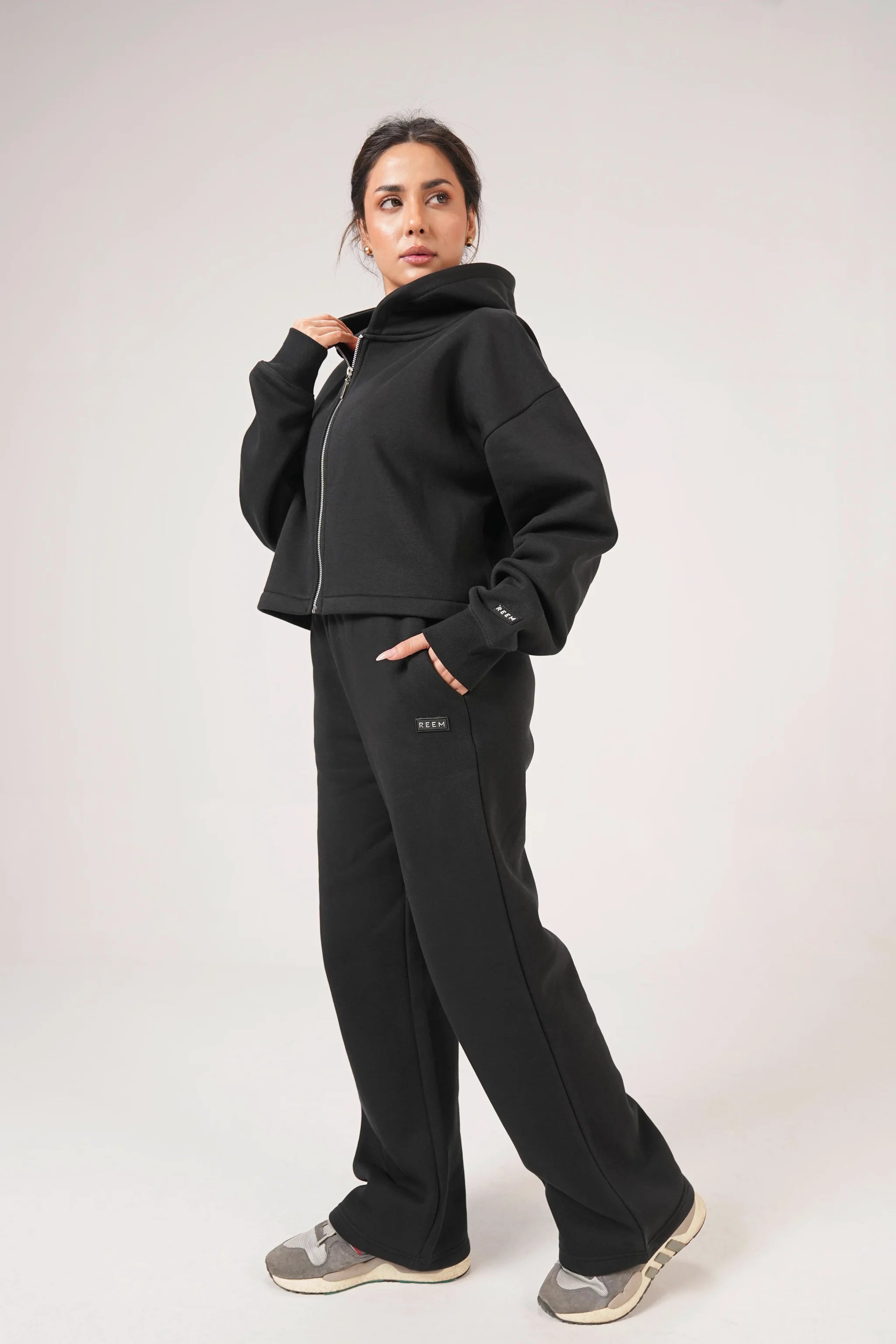 Signature Crop Hoodie Co-ord set - Coal Black