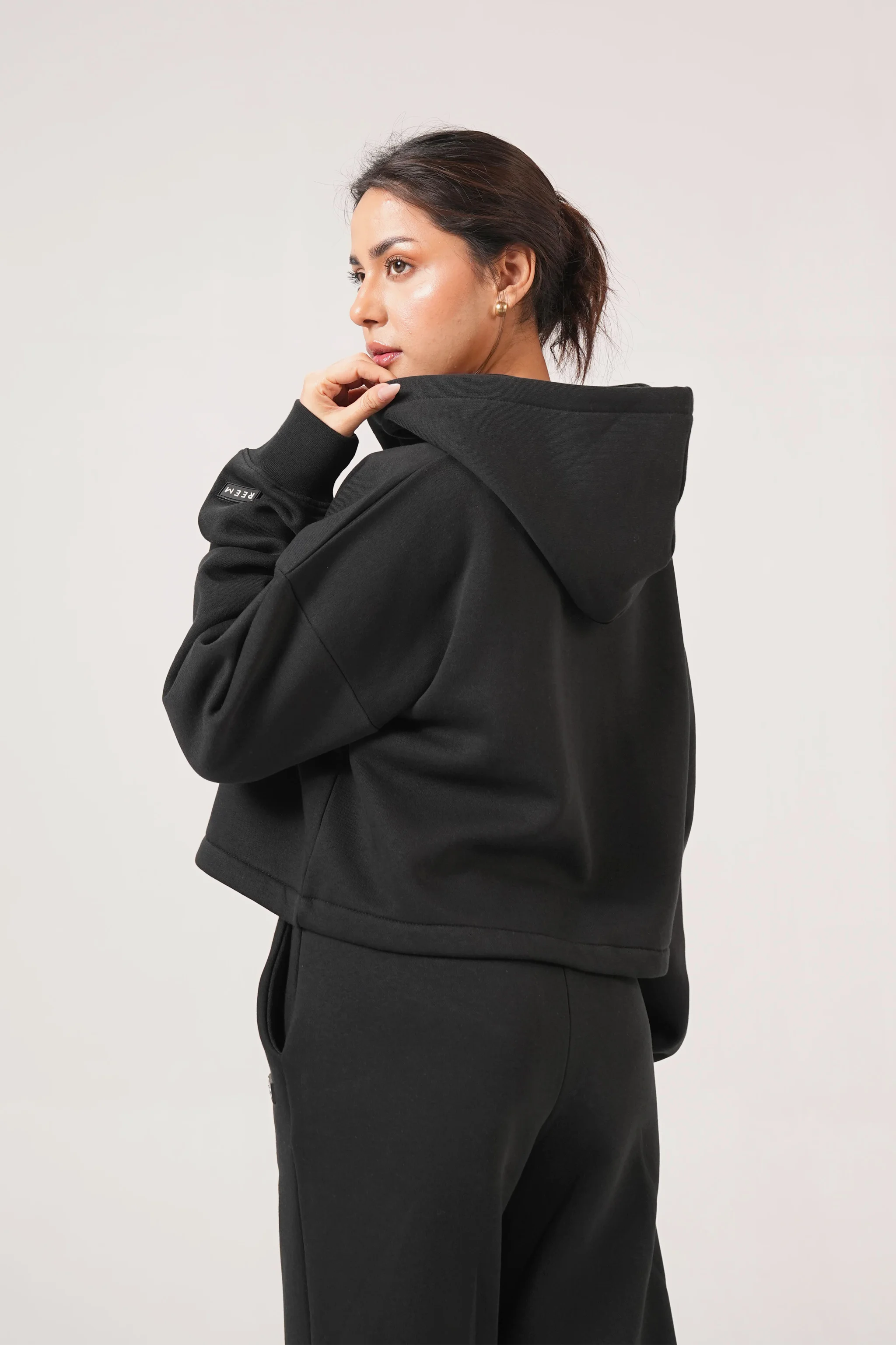 Signature Crop Hoodie Co-ord set - Coal Black