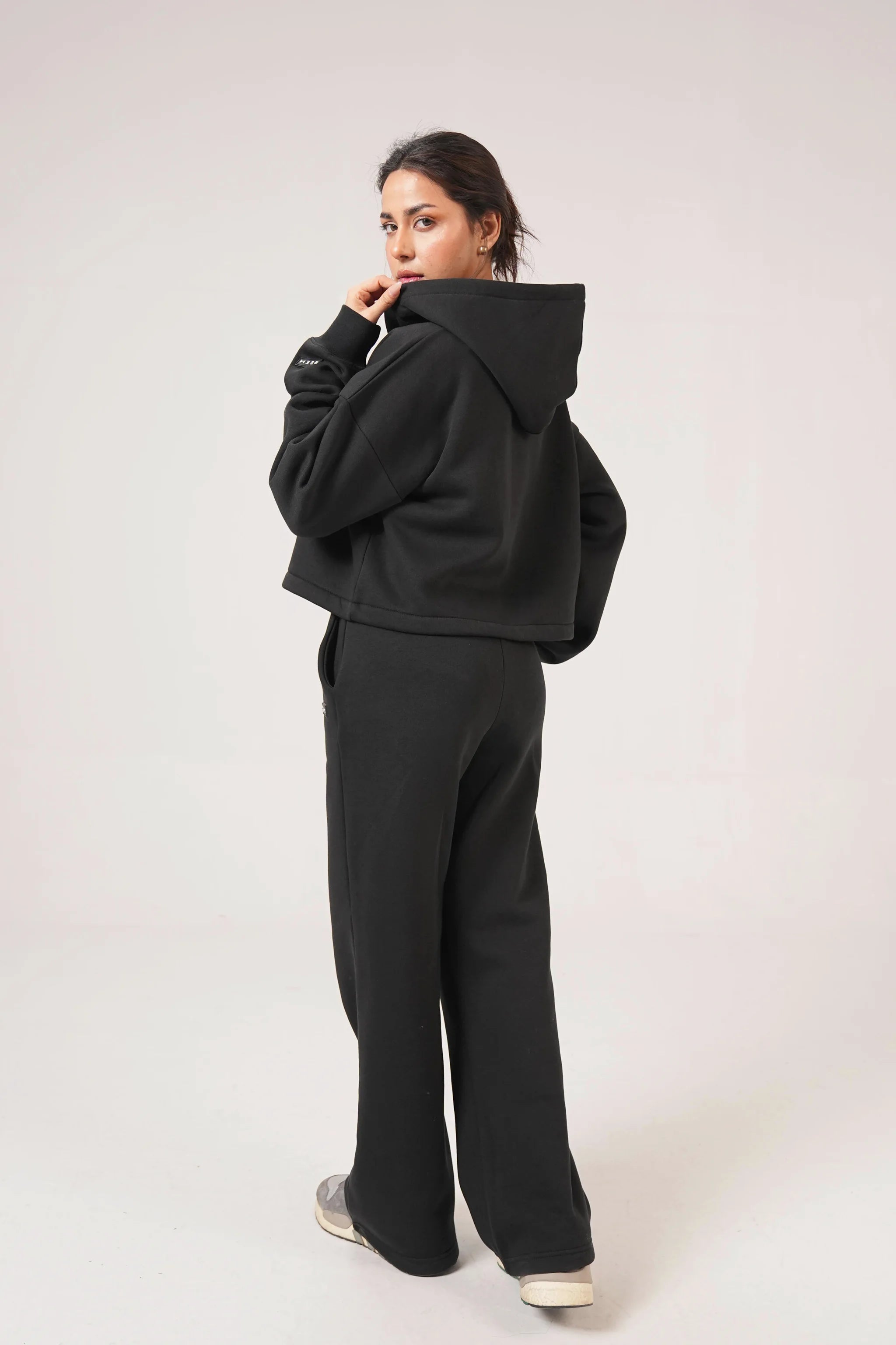 Signature Crop Hoodie Co-ord set - Coal Black