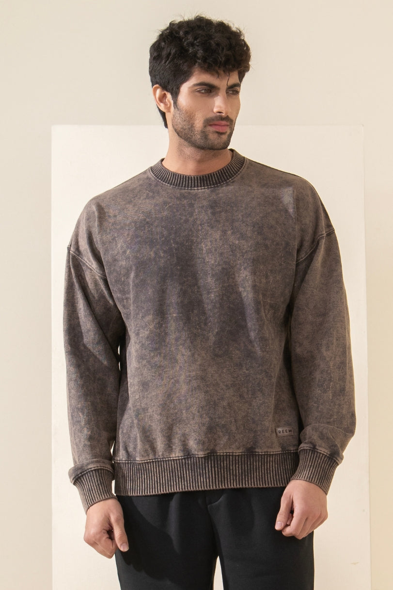 Acidwash Sweatshirt Men- Polar Brown